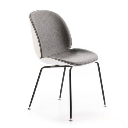 Silla de comedor en abs blanco, tapizado en tejido gris y patas metálicas negras 54 cm