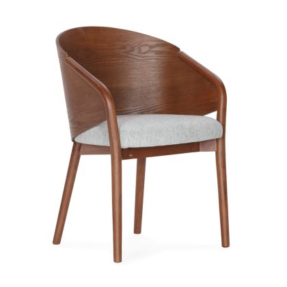Silla en madera de haya nogal con asiento tapizado en tejido blanco 57 cm