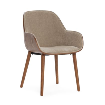 Silla de madera nogal tapizado en marrón claro 59 cm