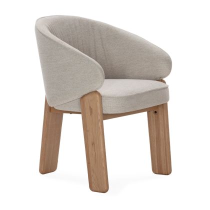 Silla en madera de fresno natural tapizado en tejido blanco 63 cm