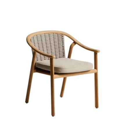 Silla de exterior en madera maciza de teca y cuerda con cojín 62 cm