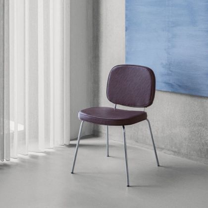 Silla CARMA Tapizado Piel Mora Acero Cromado, 56 cm