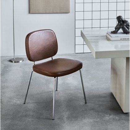 Silla en piel sintética coñac y estructura de acero cromado 56 cm