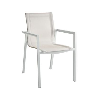 Silla de exterior en aluminio gris claro y textilene blanco roto 55 cm
