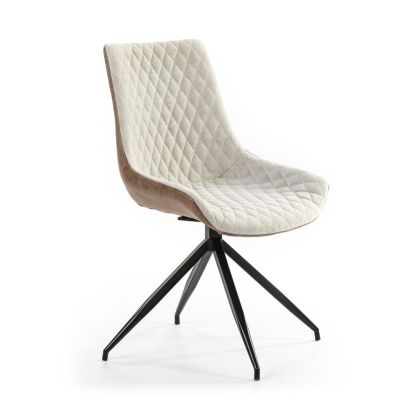 Silla Giratoria Tapizado Beige Marrón Metal, 55 Cm