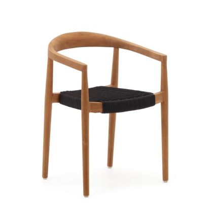 Silla Apilable Ydalia Cuerda Negro Madera Teca Natural, 54 Cm