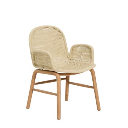 Silla de exterior con reposabrazos en madera de acacia natural y cuerda trenzado crudo 60 cm