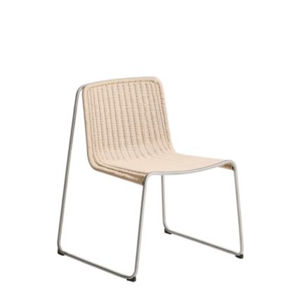 Silla de exterior en cuerda beige y acero cepillado 57 cm