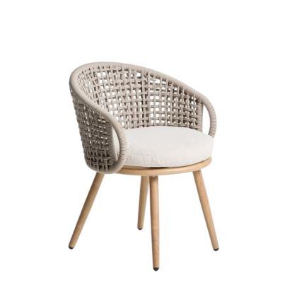 Silla de exterior en aluminio efecto madera y cuerda trenzada color topo 58 cm