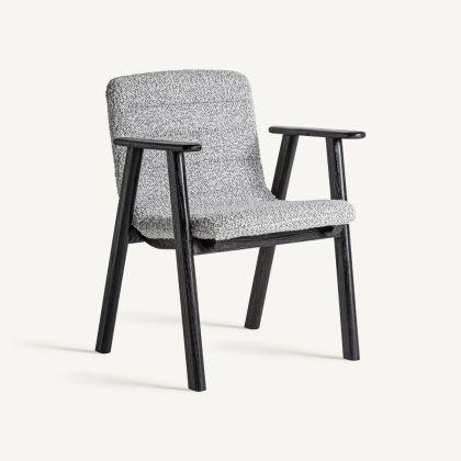 Jacquard Fabric Chair Grey Black Wood Arms, 80 Cm