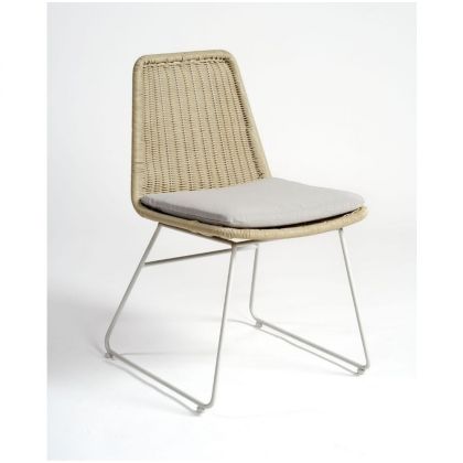 Silla Rattan Sintético Estructura Metal Blanco, 47 Cm