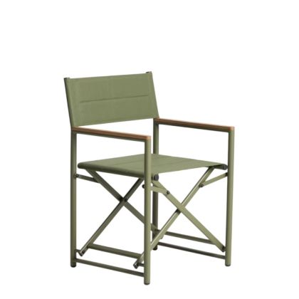 Silla de exterior aluminio y texteline verde con reposabrazos efecto madera 56,5 cm