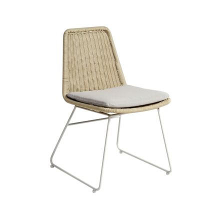 Silla Rattan Sintético Estructura Metal Blanco, 47 Cm