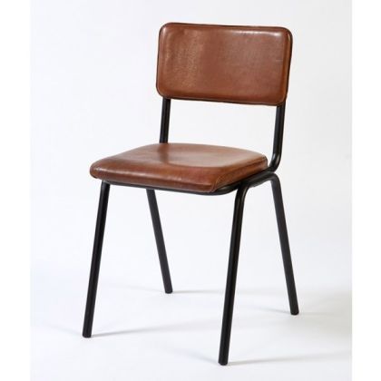 Silla Vintage Piel Búfalo Metal Negro