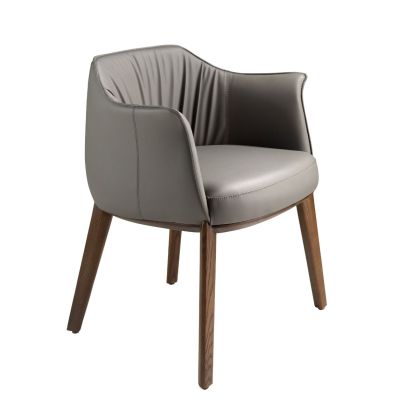 Silla Símil Piel Gris Madera Nogal, 64 Cm
