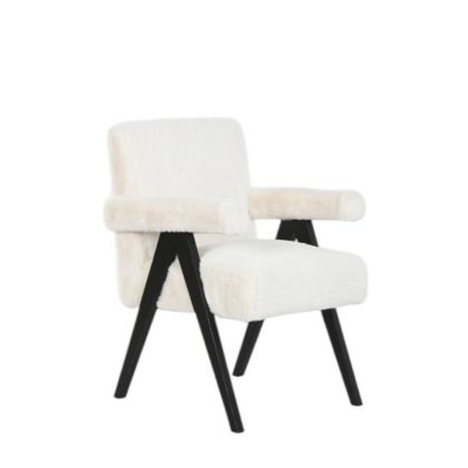 Silla Tapizado Tela Pelillo Blanco Madera Negro 54X64X86 Cm