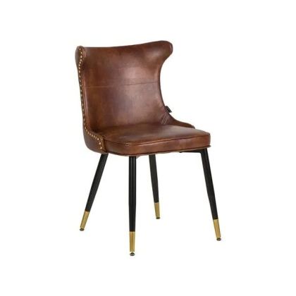 Silla Tejido Marrón Tachuelas Negro/Oro, 82 Cm