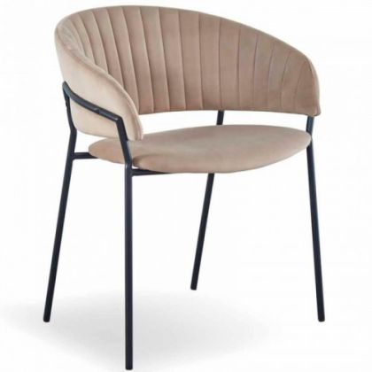 Silla Vintage Tapizada  Beige Metal Negro, 53 Cm