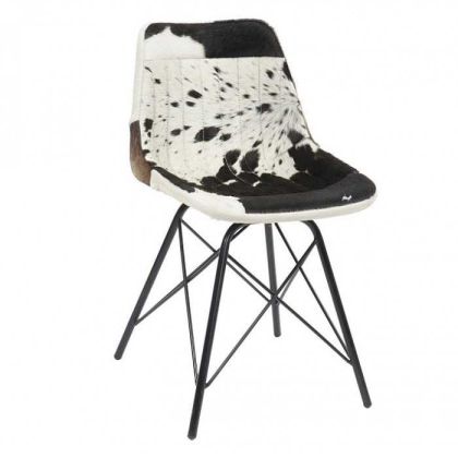 Silla Industrial Negro Blanco Piel Vaca 45 cm