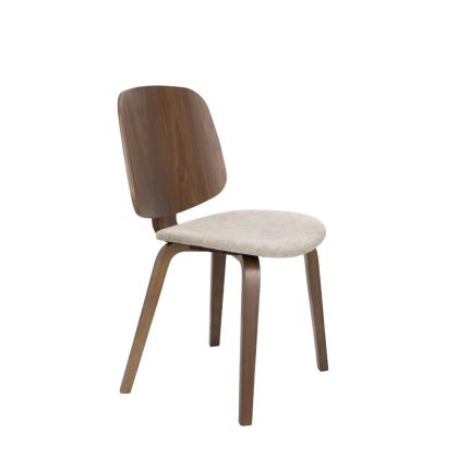 Silla en madera nogal tapizada en tejido beige 55 cm