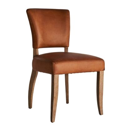 Silla Tapizada Piel Marrón Madera Abedul, 52 Cm