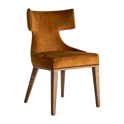 Silla Vintage Tapizado Ocre Patas Madera, 58 Cm 
