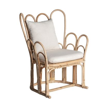 Sillón Madera Bambú Natural Tejido Blanco, 77 Cm