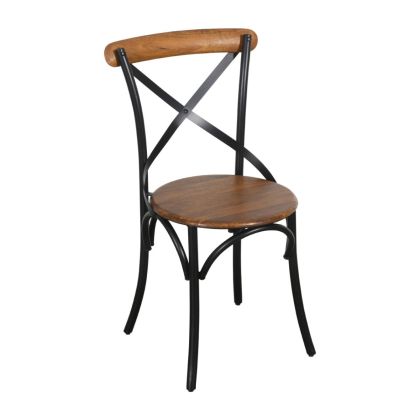 Silla Cruceta Asiento Redondo Madera Mango Metal, 40 Cm
