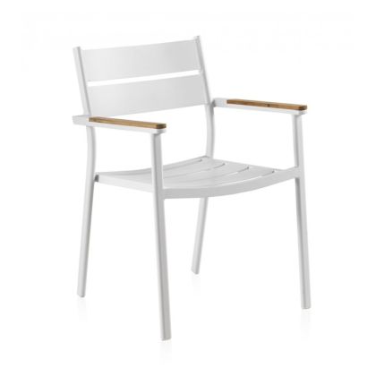 Silla Actual Exterior Aluminio Blanco Madera Teka, 56 Cm