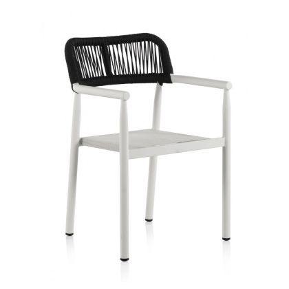 Silla Exterior Aluminio Blanco Cuerda Negro, 56 Cm