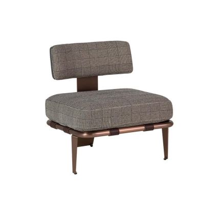 Sillón Boise Cuero MarrònTejido Gris, 72 Cm