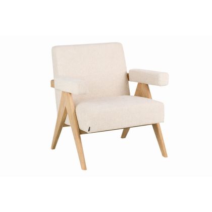 Sillón Chenilla Blanco Madera Natural, 85 Cm