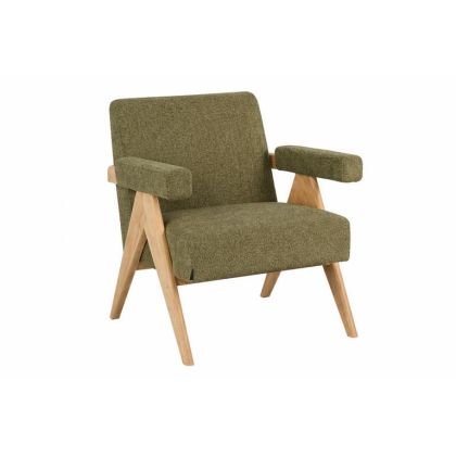 Sillón Chenilla Verde Madera Natural, 85 Cm