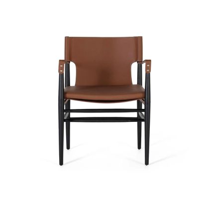 Sillón Cuero Marrón Madera Negro, 80 Cm