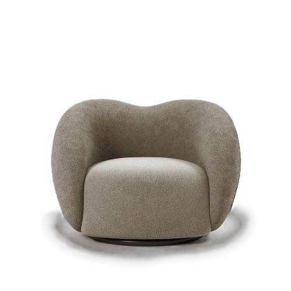 Sillón Giratorio Tapizado Taupe Madera, 88 Cm