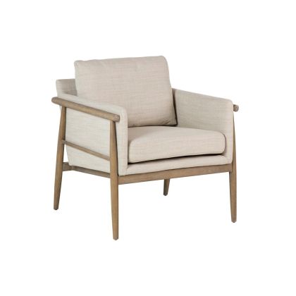 Sillón Madera Marrón Tejido Beige, 77 Cm