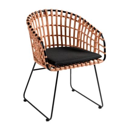 Sillón De Ratán Sintético y Metal Negro, 58 Cm