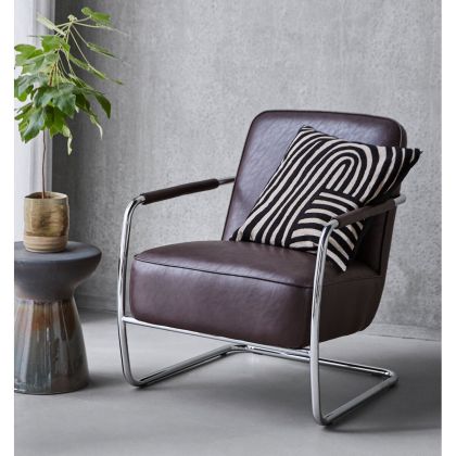 Sillón en piel sintética color mora y acero cromado 77 cm