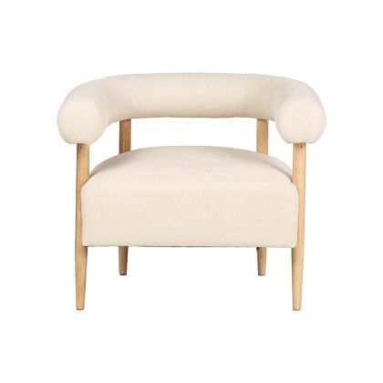 Sillón Tapizado Chenilla Blanco Madera Natural, 82 Cm