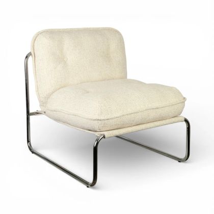 Sillón en tejido chenilla beige y metal cromado 70 cm