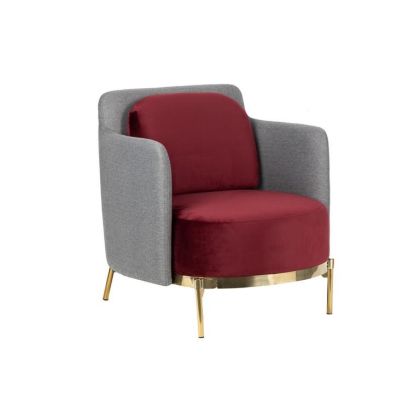 Sillòn  Tulsa Tejido Velvet Gris Rojo Acero Oro, 81 Cm