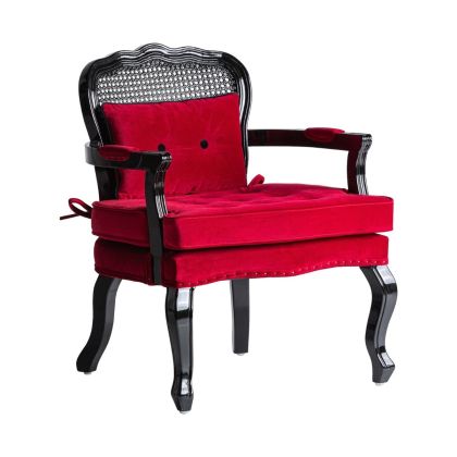Sillón Laleu Estilo Barroco Rojo Terciopelo Madera, 100 Cm