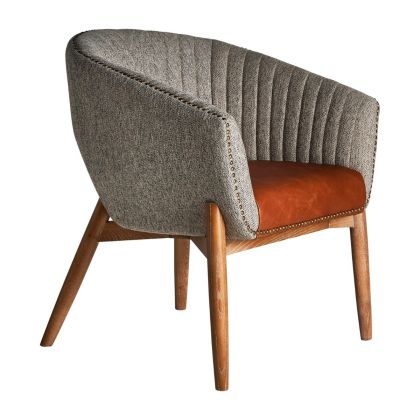 Sillón Vintage Neive Tapizado Gris Piel Tachuelas, 70 Cm