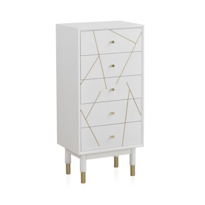 Matte White and Gold Lacquered 5-Drawer Chiffonier, 47 Cm