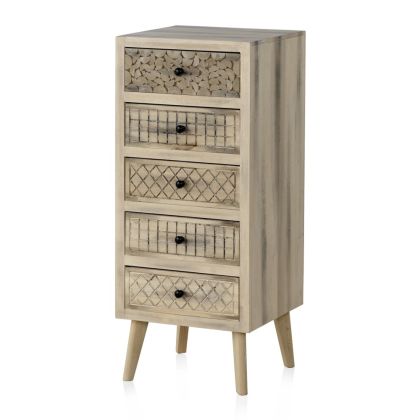 Chest of 5 Drawers Poplar Wood Solid Pine Wood Legs, 42 Cm