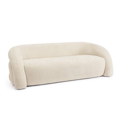 Sofá 3 plazas en madera contrachapada tapizado en tejido tono beige.