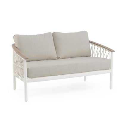 Sofá 2 Plazas Cuerda Aluminio Blanco, 140 Cm