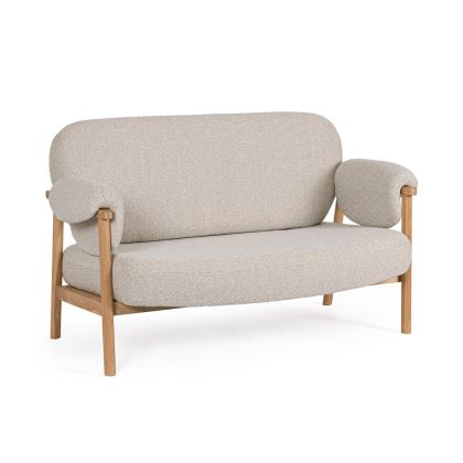 Sofá 2 plazas en madera de abedul natural tapizado en tejido gris claro.