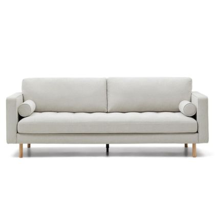 Sofá 3 Plazas Chenilla Perla Patas Acabado Natural, 222 Cm