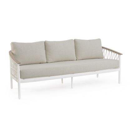 Sofá 3 Plazas Cuerda Aluminio Blanco, 205 Cm